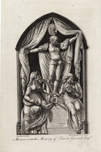 An engraving of Garrick’s monument in Westminster Abbey. Picture from the Folger Shakespeare Library.
