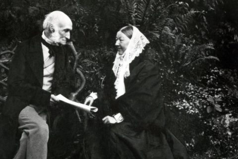 Florence Nightingale and Sir Harry Verney in 1880 in the grounds of Claydon, Buckinghamshire